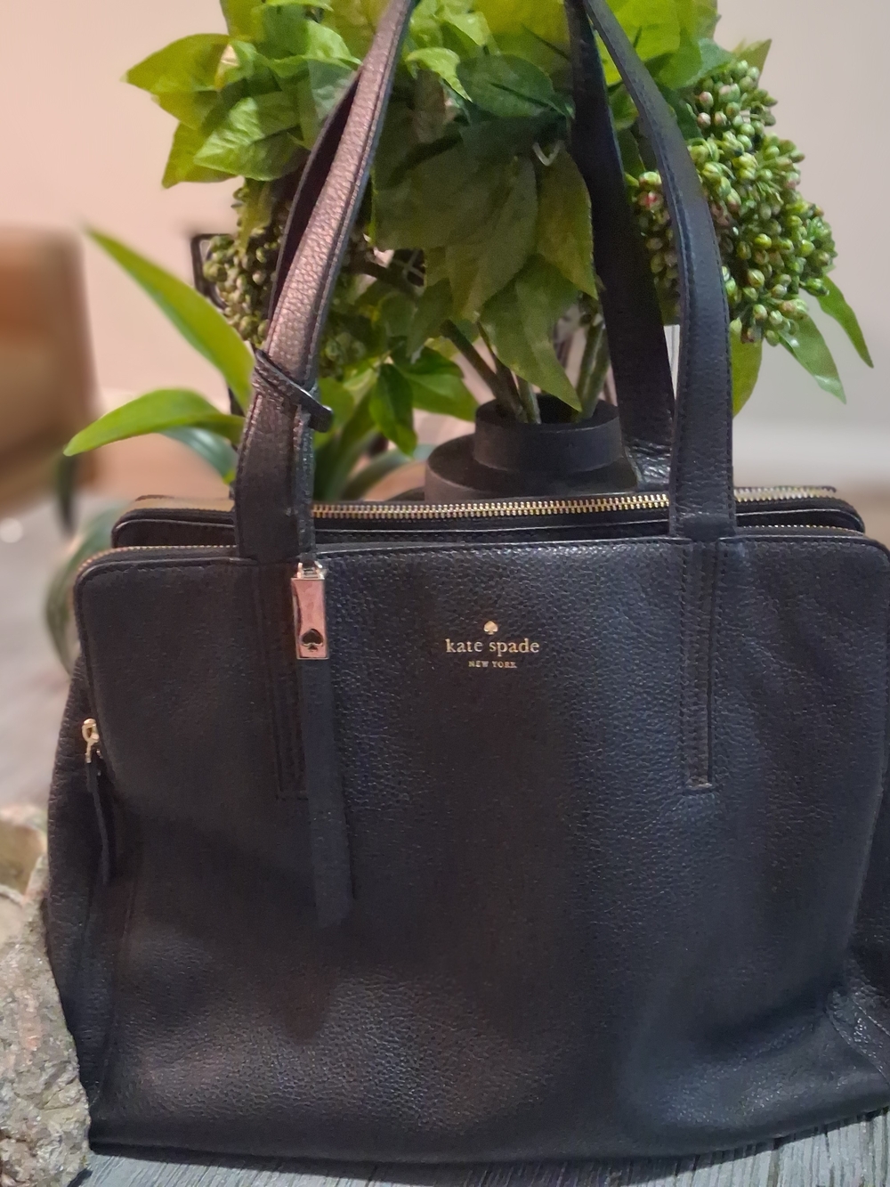kate spade Black Pebbled Leather Double-Zip Shoulder Tote